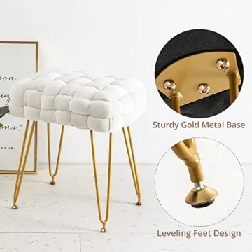 LUE BONA Velvet Vanity Stool - Elegant Foot Stool with Gold Legs