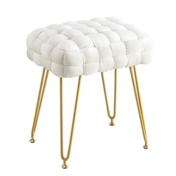LUE BONA Velvet Vanity Stool - Elegant Foot Stool with Gold Legs