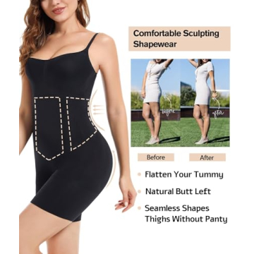 SHAPERX Bodysuit for Women Tummy Control Shapewear Mid-Thigh Seamless Full Body Shaper, SZ6224-Black-S