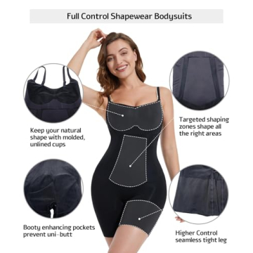 SHAPERX Bodysuit for Women Tummy Control Shapewear Mid-Thigh Seamless Full Body Shaper, SZ6224-Black-S