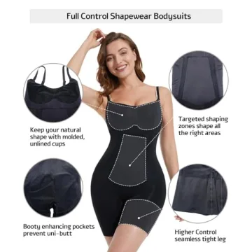 SHAPERX Bodysuit for Women Tummy Control Shapewear Mid-Thigh Seamless Full Body Shaper, SZ6224-Black-S
