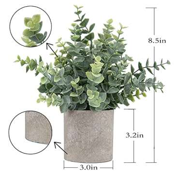 Paoripets 2pcs Artificial Eucalyptus Potted Plants Small Fake Plants in Pots Faux Eucalyptus Potted Plant Set for Home Shelf Decoration Office Table Desktop Decoration