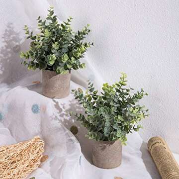 Paoripets 2pcs Artificial Eucalyptus Potted Plants Small Fake Plants in Pots Faux Eucalyptus Potted Plant Set for Home Shelf Decoration Office Table Desktop Decoration