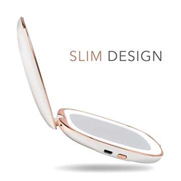 Fancii Compact Makeup Mirror with Natural LED Lights, 1x/ 10x Magnifying - Rechargeable, Portable, Lighted 4” Hand Mirror for Travel and Purses, Mila (White)