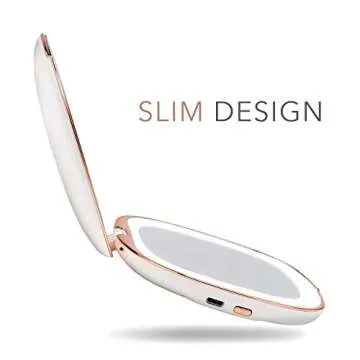 Fancii Compact Makeup Mirror with Natural LED Lights, 1x/ 10x Magnifying - Rechargeable, Portable, Lighted 4” Hand Mirror for Travel and Purses, Mila (White)