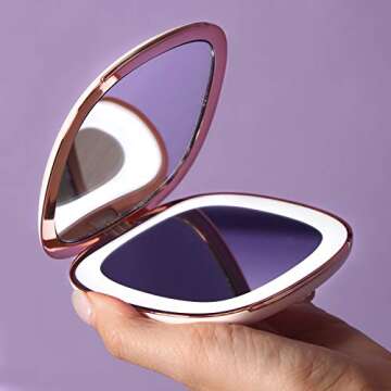 Fancii Compact Makeup Mirror with Natural LED Lights, 1x/ 10x Magnifying - Rechargeable, Portable, Lighted 4” Hand Mirror for Travel and Purses, Mila (White)