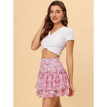 Allegra K Floral Print Mini Skirt for Women - Stylish Ruffle Design