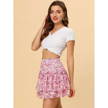 Allegra K Floral Print Mini Skirt for Women - Stylish Ruffle Design