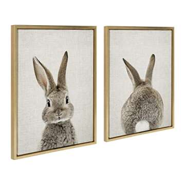 Kate and Laurel Bunny Portrait and Tail Framed Canvas Set by Amy Peterson