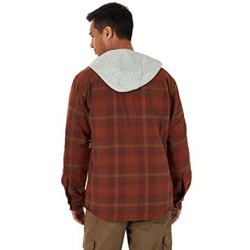 Wrangler Authentics Mens Long Sleeve Quilted Lined Flannel Jacket with Hood Shirt, Toffee, X-Large U...