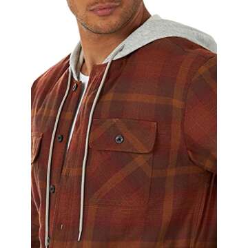 Wrangler Authentics Mens Long Sleeve Quilted Lined Flannel Jacket with Hood Shirt, Toffee, X-Large US