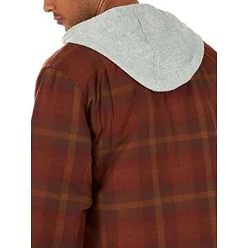 Wrangler Authentics Mens Long Sleeve Quilted Lined Flannel Jacket with Hood Shirt, Toffee, X-Large US