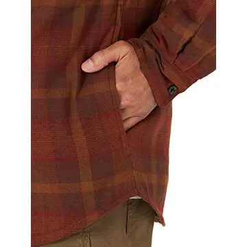 Wrangler Authentics Mens Long Sleeve Quilted Lined Flannel Jacket with Hood Shirt, Toffee, X-Large US