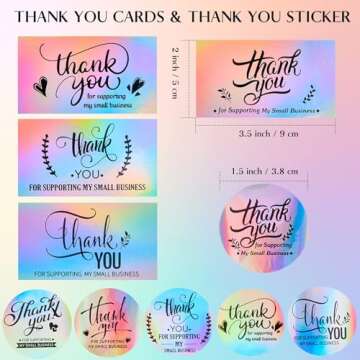 Jutieuo 620Pcs 1.5'' Thank You Stickers Roll and Business Cards Set, Thank you for Supporting My Sma...