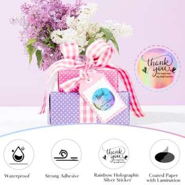 Jutieuo 620Pcs 1.5'' Thank You Stickers Roll and Business Cards Set, Thank you for Supporting My Small Business, Thank You Labels for Retail Store Package Insert Envelope Seals (Holographic)