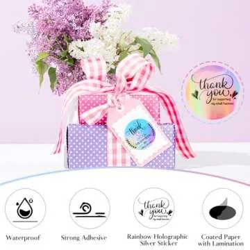 Jutieuo 620Pcs 1.5'' Thank You Stickers Roll and Business Cards Set, Thank you for Supporting My Small Business, Thank You Labels for Retail Store Package Insert Envelope Seals (Holographic)