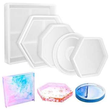 Hicdaw 5PCS DIY Silicone Mold Resin Molds for Coasters