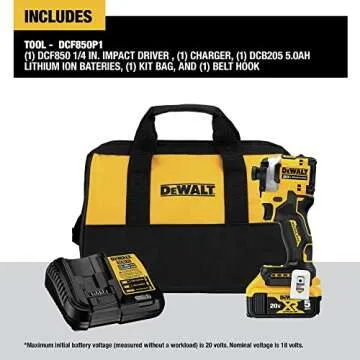 DEWALT ATOMIC 20V MAX 1/4 in. Brushless Cordless Impact Driver Kit with Battery and Charger Included (DCF850P1)