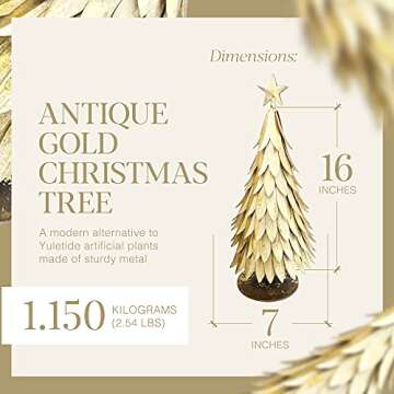 Metal Christmas Tree, Home Decor for Festive Season, Christmas Party Decorations, Christmas Decorations, Antique Gold, 16 x 7 x 5 in. - Qf Automation