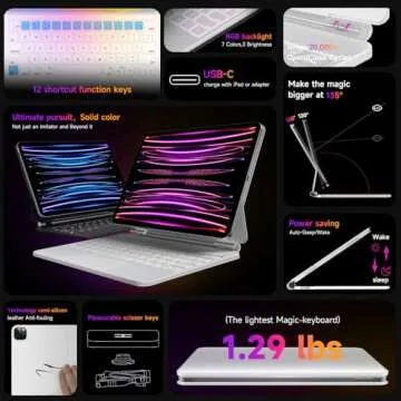 HOU Keyboard Case for iPad Air 11 inch 2024 (M2)&iPad Air 5th Generation Case with Keyboard(Air 4th),iPad Pro 11 Inch (4th/3rd/2nd/1st) Gen 2022,Magic-Stand,AG Glass Trackpad,7 Colors Backlight,White