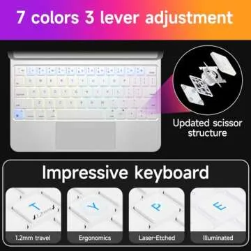 HOU Keyboard Case for iPad Air 11 inch 2024 (M2)&iPad Air 5th Generation Case with Keyboard(Air 4th),iPad Pro 11 Inch (4th/3rd/2nd/1st) Gen 2022,Magic-Stand,AG Glass Trackpad,7 Colors Backlight,White