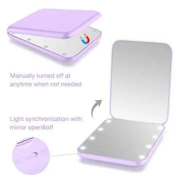 wobsion Small Mirror with Lights,LED Compact Makeup Mirror,1x/3x Mini Travel Mirror with Magnification,Portable Hand Held Mirror for Purse,Pocket,Gifts for Girls,Purple