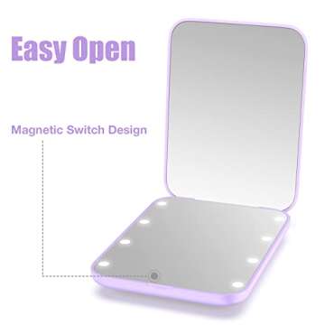 wobsion Small Mirror with Lights,LED Compact Makeup Mirror,1x/3x Mini Travel Mirror with Magnification,Portable Hand Held Mirror for Purse,Pocket,Gifts for Girls,Purple