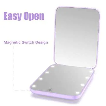 wobsion Small Mirror with Lights,LED Compact Makeup Mirror,1x/3x Mini Travel Mirror with Magnification,Portable Hand Held Mirror for Purse,Pocket,Gifts for Girls,Purple