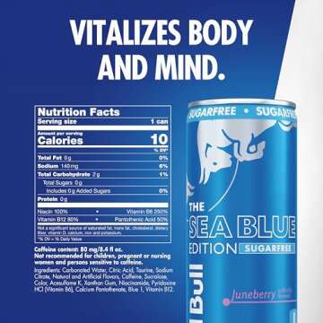 Red Bull Sea Blue Edition Sugar Free Energy Drink, 8.4 fl. oz., Pack of 4, 80mg Caffeine, Taurine & ...