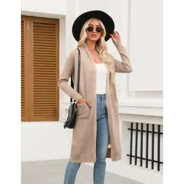 Zeagoo Women's Long Cardigans Sweater 2024 Fall Lightweight Open Front Casual Knit Duster Coat with Pockets