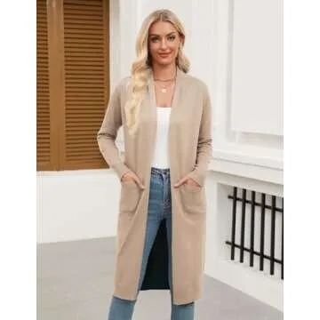 Zeagoo Women's Long Cardigans Sweater 2024 Fall Lightweight Open Front Casual Knit Duster Coat with Pockets