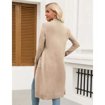 Zeagoo Women's Long Cardigans Sweater 2024 Fall Lightweight Open Front Casual Knit Duster Coat with Pockets