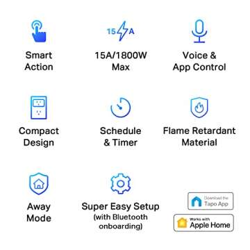 TP-Link Tapo Apple HomeKit Smart Plug Mini, Compact Design, 15A/1800W Max, Super Easy Setup, Works with Siri, Alexa & Google Home, UL Certified, 2.4G Wi-Fi Only, White, Tapo P125(4-Pack)