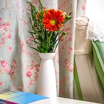 Ceramic Vase Set of 2 - 9" Vases for Flowers, Modern Minimalism Style White Vase, Flower Vase for Living Room Decor, Bedroom Decor, Kitchen Decor, Bathroom Decor, Office Decor(White)