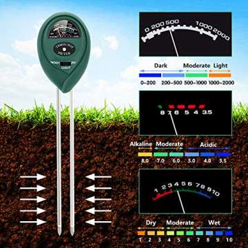 UNIVERSESTAR Soil pH Meter 3-in-1 Soil pH, Moisture, Light Tester Soil Tester Kits for Garden, Farm, Lawn, Indoor & Outdoor Plants, Gardening Tool Kits for Plants Care