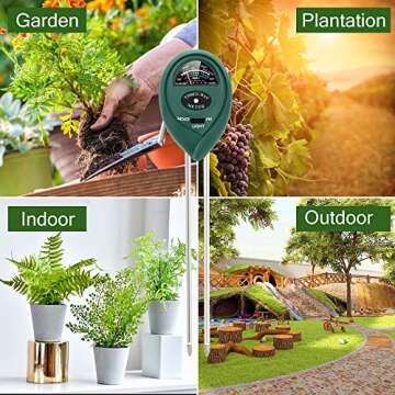 UNIVERSESTAR Soil pH Meter 3-in-1 Soil pH, Moisture, Light Tester Soil Tester Kits for Garden, Farm, Lawn, Indoor & Outdoor Plants, Gardening Tool Kits for Plants Care