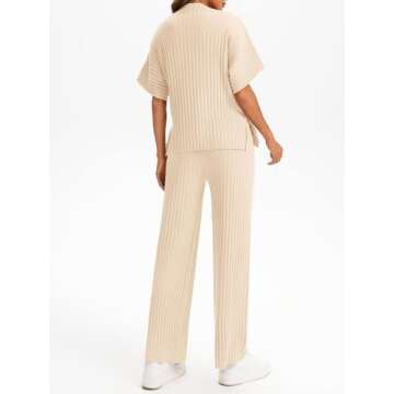 Tankaneo Womens Sweater Sets 2 Piece Outfits Knit Mock Neck Tops and Elastic Waist Pants Sets Casual Loungewear Set