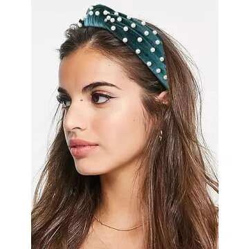 WOVOWOVO 4 Packs Knotted Headbands for Women Pearl Womens Headband Non Slip Cute Pink Wide Thick Top Knot Velvet Hairband Hair Accessories