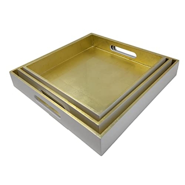 Elegant Gold White Lacquer Serving Trays Set of 3