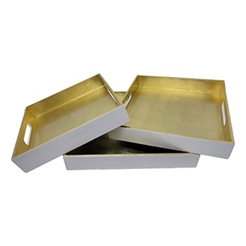 Elegant Gold White Lacquer Serving Trays Set of 3