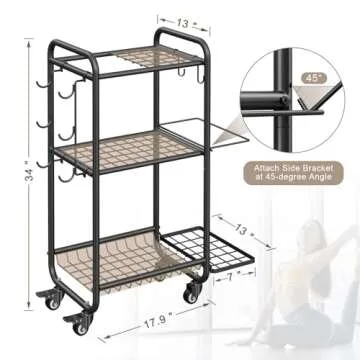 Jusgym Weight Rack for Home Gym, All in One Yoga Mat Storage Rack, Workout Equipment Storage with Wheels and Hooks for Dumbbells Kettlebells Foam Rollers, Powder Coated Finish Steel
