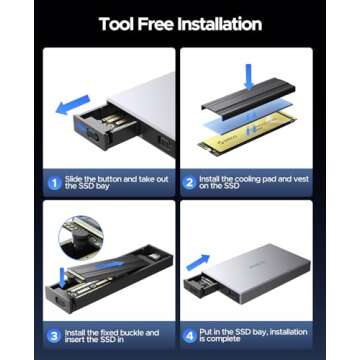 ORICO Dual-Bay NVMe M.2 SSD Enclosure Aluminum USB3.2 Gen2 10Gbps M.2 Type-C SSD Docking Station for PCIe M-Key, B&M Key 2230/2242/2260/2280 SSD, Tool-Less Installation up to 4TB