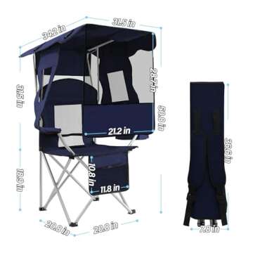 ptlsy Adjustable Shade Canopy Camping Chair - Durable Outdoor Sports Chair for Adults, 330LBS Suppor...