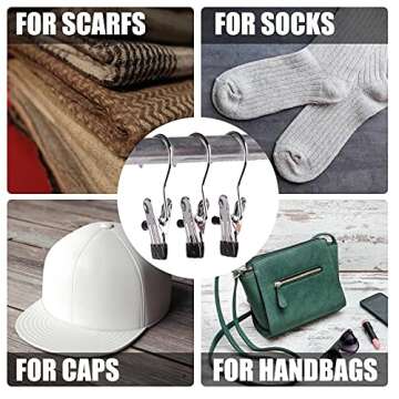 12PCS Laundry Hanging Hooks with Clips Boot Hanger Heavy Duty Clothes Pins, Portable Metal Drying Cl...