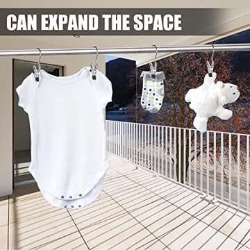 12PCS Laundry Hanging Hooks with Clips Boot Hanger Heavy Duty Clothes Pins, Portable Metal Drying Clip for Bras, Socks, Towels, Underwear