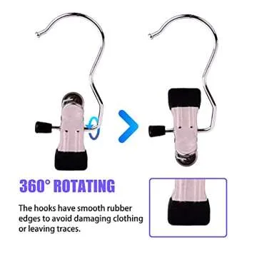 12PCS Laundry Hanging Hooks with Clips Boot Hanger Heavy Duty Clothes Pins, Portable Metal Drying Clip for Bras, Socks, Towels, Underwear