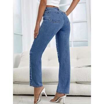 Kedera Women's High Waisted Jeans Boyfriend Baggy Straight Leg Casual Denim Pants Trousers Blue