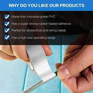 Wapodeai Premium White Electrical Tape, Waterproof, 3PCS