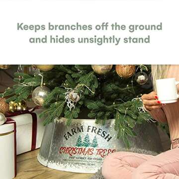 Galvanized Christmas Tree Collar - Adjustable Metal Skirt for Large to Small Trees - Distressed White, Standard Size - Christmas Decor