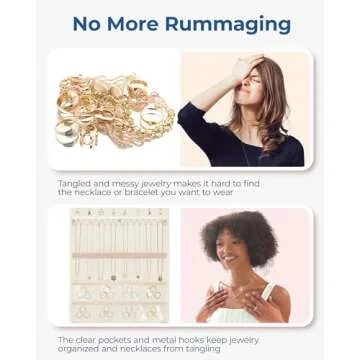 BAGSMART Hanging Jewelry Organizer with Hanger Metal Hooks Double-Sided Jewelry Holder for Organizing Earrings Necklaces Rings Perfect for in Hanging Closet, Wall, Door, 1 Piece, Large, Beige